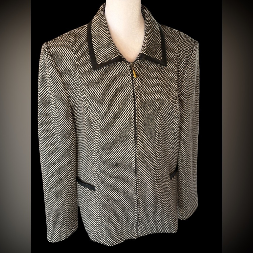 Talbots Classic Front Zip Quiet Luxury Top With Leather Trim Size 14P